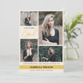 Einfache Moderne 4-Foto Collage Beige Abschluss Ankündigung (Stehend Vorderseite)