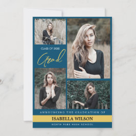Einfache Moderne 4 Foto Collage Blue Abschluss Ankündigung