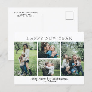 Einfache moderne 4 Fotos Frohes Neues Jahr Feiertagspostkarte