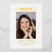 Einfache moderne Abschluss Foto Gold Script Folieneinladung (Vorderseite)