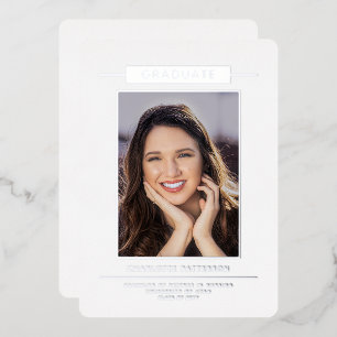 Einfache moderne Abschluss Foto Silver Script Folieneinladung