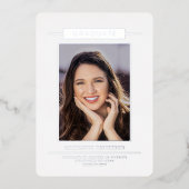 Einfache moderne Abschluss Foto Silver Script Folieneinladung (Vorderseite)