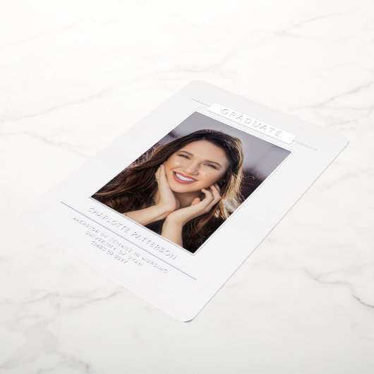 Einfache moderne Abschluss Foto Silver Script Folieneinladung (Gedreht)