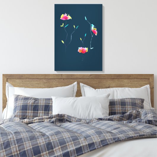 Einfache moderne abstrakte japanische Blume in ros Leinwanddruck (Insitu (Schlafzimmer))