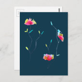 Einfache moderne abstrakte japanische Blume in ros Postkarte (Vorne/Hinten)