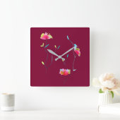Einfache moderne abstrakte japanische rosa Blume Quadratische Wanduhr (Zuhause)