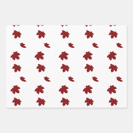 Einfache moderne Ahorn-Blätter Red Christmas Bow Geschenkpapier Set (Vorderseite 2)