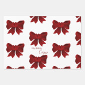 Einfache moderne Ahorn-Blätter Red Christmas Bow Geschenkpapier Set (Vorderseite)