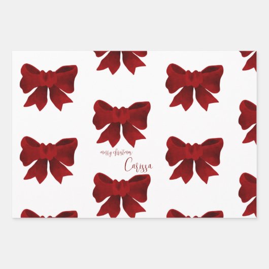 Einfache moderne Ahorn-Blätter Red Christmas Bow Geschenkpapier Set (Vorderseite)