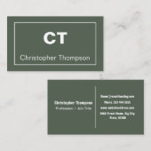 Einfache moderne Alpengrüne Minimalistische Monogr Visitenkarte (Vorne/Hinten)