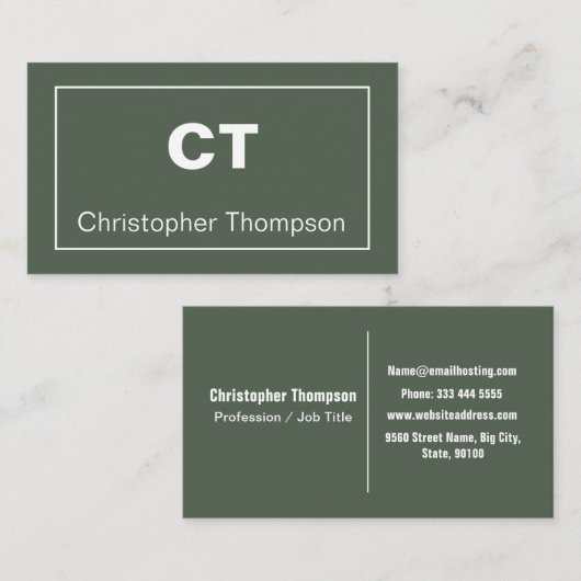 Einfache moderne Alpengrüne Minimalistische Monogr Visitenkarte (Vorne/Hinten)