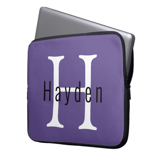 Einfache moderne Anfänge + Name Lila Monogramm Laptopschutzhülle (Vorderseite Links)