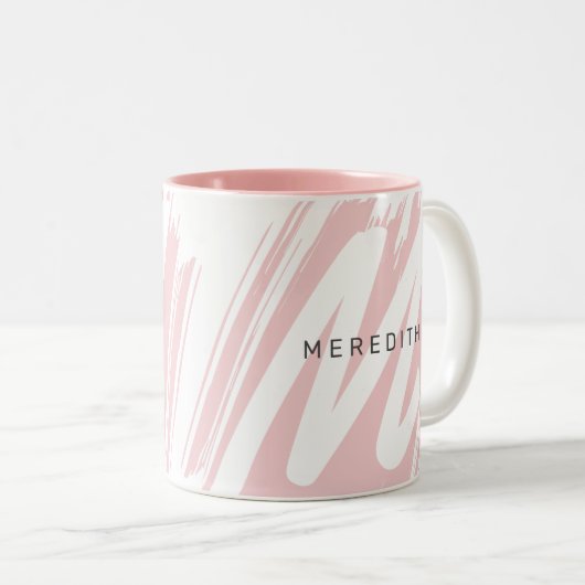 Einfache moderne Anfänge & Name Rosa & Weiß Zweifarbige Tasse (VorderseiteRechts)