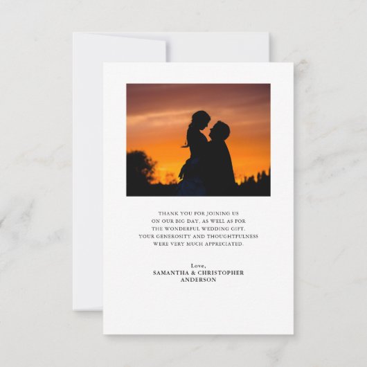 Einfache, moderne, angefertigte Foto Hochzeit Dank Dankeskarte (Rückseite)