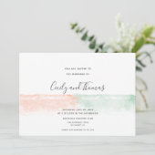 Einfache, moderne Aprikose und grüne Aquarelltasch Einladung (Stehend Vorderseite)