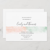 Einfache, moderne Aprikose und grüne Aquarelltasch Einladung (Vorne/Hinten)