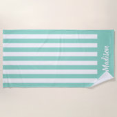 Einfache moderne Aqua Stripes Monogramm Strandtuch (Vorderseite)