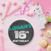 Einfache, moderne Aquamarin & Black Teen Junge Geb Pappteller (Party)