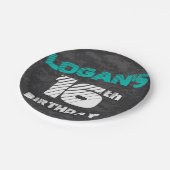 Einfache, moderne Aquamarin & Black Teen Junge Geb Pappteller (Schrägansicht)