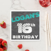 Einfache, moderne Aquamarin & Black Teen Junge Geb Serviette (Beispiel)