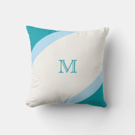 Einfache, moderne, Aquamarin-Streifen Monogramm Kissen
