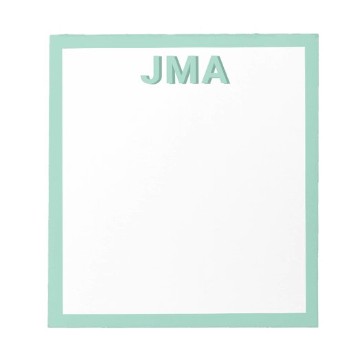 Einfache, moderne Aquamarine Monogramm Notizblock (Vorderseite)