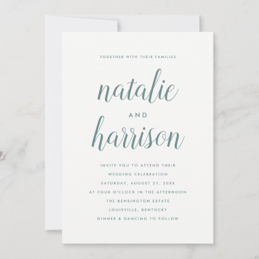 Einfache moderne Aquamarine Script-Hochzeit Einladung (Vorderseite)