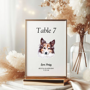 Einfache moderne Aquarell-Hunde-Hochzeit Tischnummer