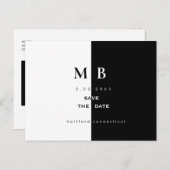 Einfache moderne B/W-Monogramm-Hochzeit retten das Ankündigungspostkarte (Vorne/Hinten)