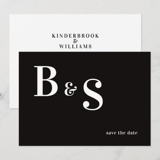 Einfache, moderne B/W-Monogramm-QR-Code Save the D Date (Vorne/Hinten)
