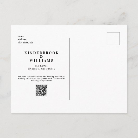 Einfache, moderne B/W-Monogramm-QR-Code Save the D Postkarte (Rückseite)