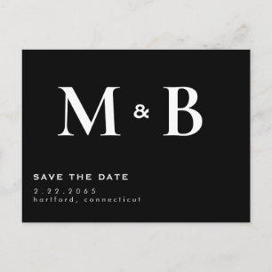 Einfache moderne B/W-Monogramm Save the Date Postkarte