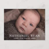 Einfache moderne Baby Boy Foto Birth Ankündigungspostkarte (Vorderseite)