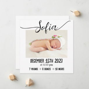 Einfache moderne Baby Foto Birth Stats Ankündigung
