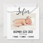 Einfache moderne Baby Foto Birth Stats Ankündigung (Vorderseite)