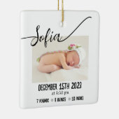 Einfache moderne Baby Foto Birth Stats Keramikornament (Rechts)