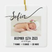 Einfache moderne Baby Foto Birth Stats Keramikornament (Vorderseite)