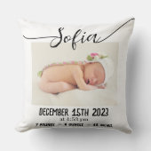 Einfache moderne Baby Foto Birth Stats Kissen (Vorderseite)