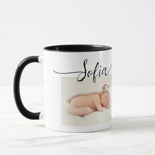 Einfache moderne Baby Foto Birth Stats Tasse (Links)