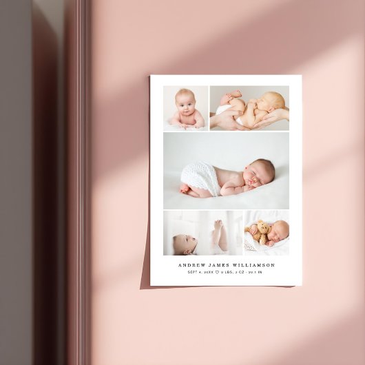 Einfache moderne Baby Foto Collage Geburtsstaten Magneteinladung