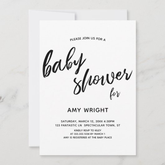Einfache, moderne Babydusche Einladung (Vorderseite)