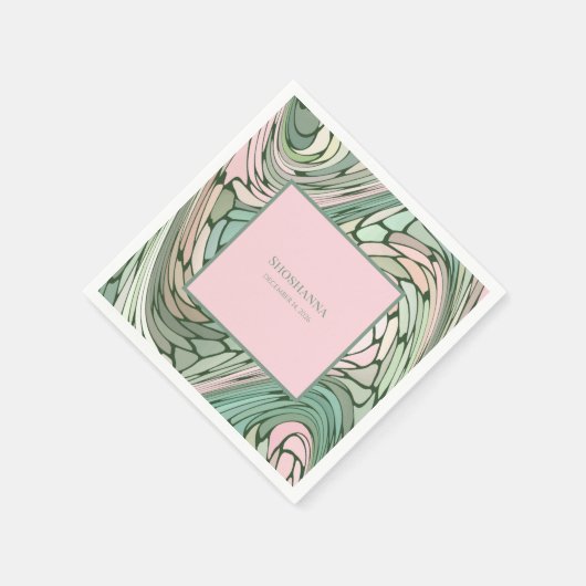 Einfache moderne Bat Mitzvah Rosa und Grün Serviette (Ecke)