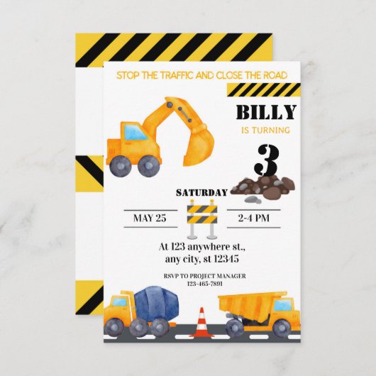 Einfache moderne Bauweise Einladung zum Geburtstag (Vorne/Hinten)