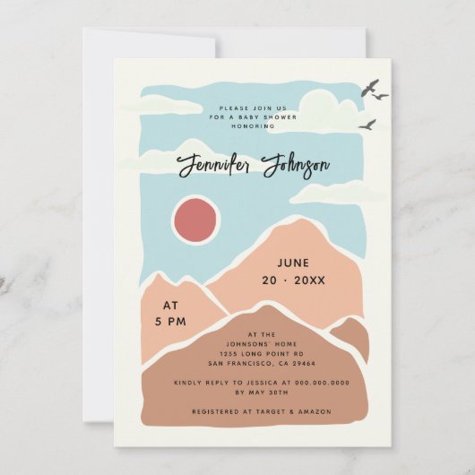 Einfache moderne Berge Aquarelldusche Einladung (Vorderseite)