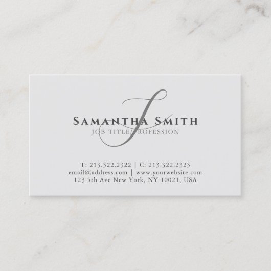 Einfache moderne Berufliche Grauschrift Mit Monogr Visitenkarte (Vorderseite)