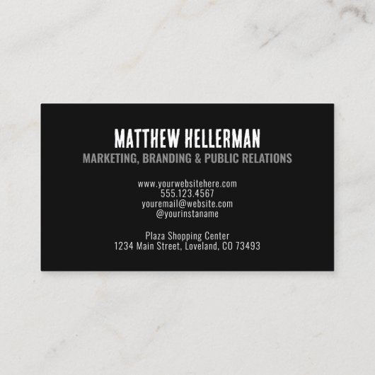 Einfache moderne Berufliche Minimal Black Monogram Visitenkarte (Rückseite)