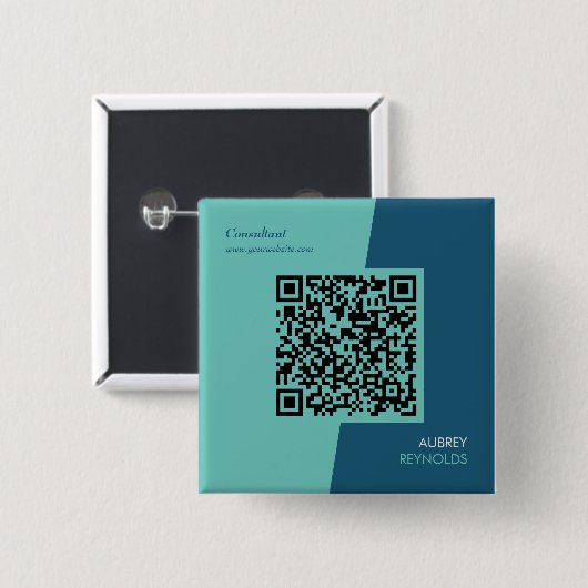 Einfache, moderne Berufliche QR-Codes Blau grün Button (Vorne & Hinten)