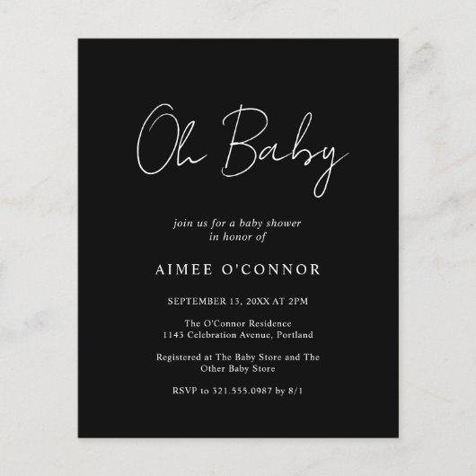 Einfache moderne Black Budget Kinderdusche Einladu (Vorderseite)