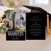 Einfache Moderne Black Foto Graduation Party Einladung