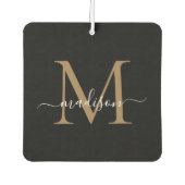 Einfache moderne Black Gold Monogram Chic Script N Autolufterfrischer (Vorderseite)